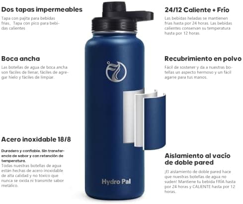 HydroPal Edelstahl Trinkflasche - Isolierte Flasche mit Strohhalm & 2 Deckeln, Auslaufsichere Isolierung für Sport, 500m