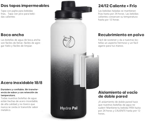 HydroPal Edelstahl Trinkflasche - Isolierte Flasche mit Strohhalm & 2 Deckeln, Auslaufsichere Isolierung für Sport, 500m