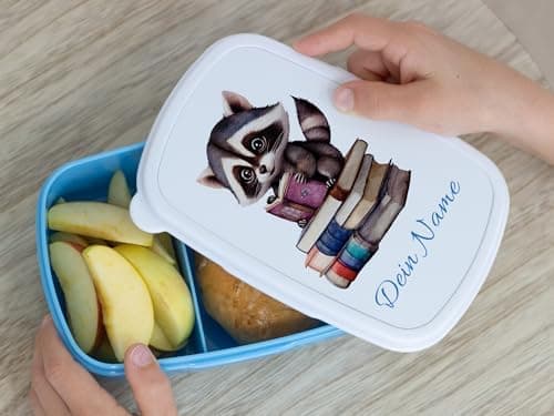 GRAZDesign Personalisierte Brotdose Waschbär mit Namen - Geschenk zur Einschulung für Kinder in der Schule und Kindergar