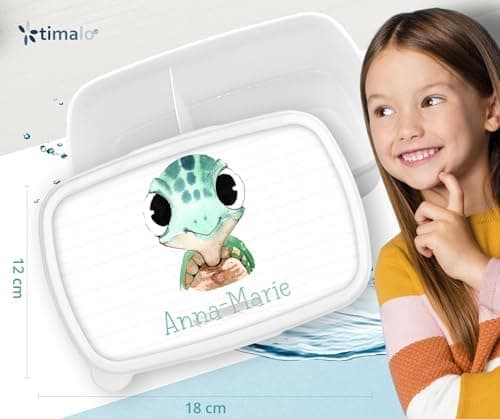 Timalo® Brotdose Kinder mit Namen | Personalisierte Bento Lunchbox für Jungen & Mädchen | Kindergarten & Schule Motiv Ti