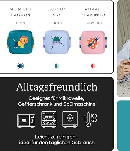 Amuse Rikko Kinder Lunchbox Animal Parade | Bento Box mit 2 Snackboxen & Trennwand | Brotdose für Kindergarten & Schule