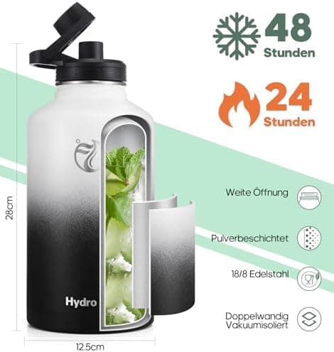 HydroPal Edelstahl Trinkflasche - Isolierte Flasche mit Strohhalm & 2 Deckeln, Auslaufsichere Isolierung für Sport, 500m
