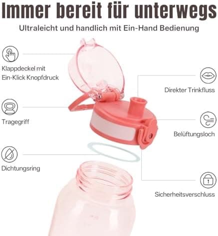 UZSPACE Kinder Trinkflasche 600ml - Sportlich, Auslaufsicher & Spülmaschinenfest zur Schule und Outdoor aktivarten für M