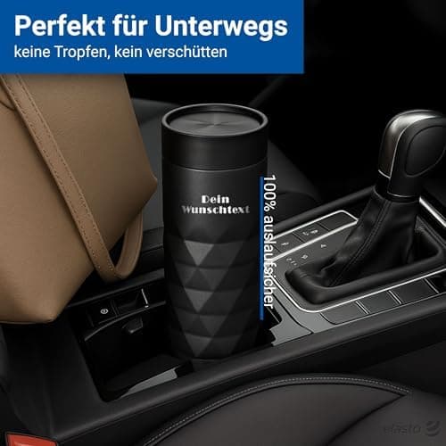 Thermobecher personalisiert 450 ml - auslaufsicherer Edelstahl to go Becher - Kaffeebecher für Büro, Auto und Uni - hält
