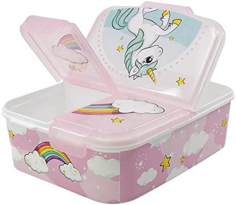 Stor Einhörner - Regenbogen Sandwich-Box mit 3 Fächern Kinder-Lunch-Box Snack-Halter dekorierte Lunch-Box