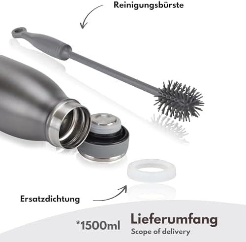 Milu Edelstahl Trinkflasche für Erwachsene – 750ml Isolierflasche zum Tragen – auslaufsicher, Kohlensäuregerecht inkl. R