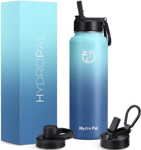 HydroPal Edelstahl Trinkflasche - Isolierte Flasche mit Strohhalm & 2 Deckeln, Auslaufsichere Isolierung für Sport, 500m