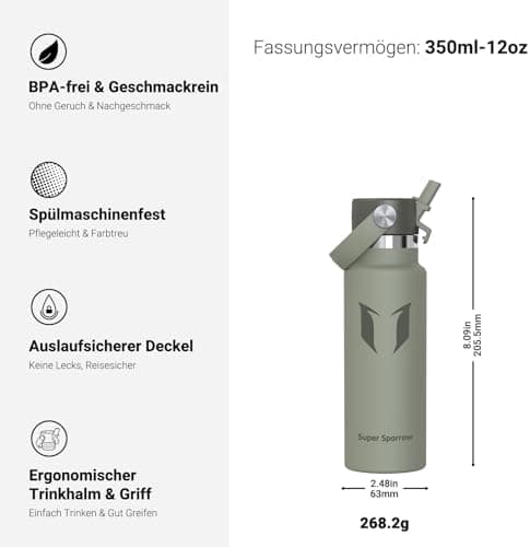 Super Sparrow Thermobecher für Sport und Outdoor - 500ml, 750ml - BPA-Frei, ClimatePartner certified - FlipFlow Trinkfla