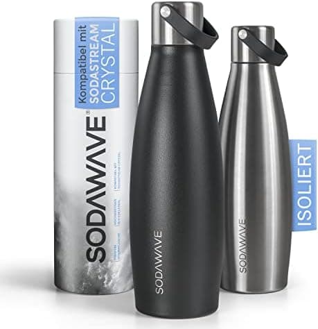 SODAWAVE® Trinkflasche Edelstahl extra groß [850ml] für SodaStream Crystal I 100% auslaufsichere Trinkflasche ideal für