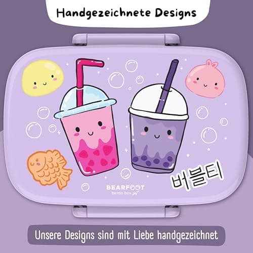 Bearfoot Brotdose Kinder BPAfrei mit Fächern Lunchbox für Mädchen & Jungen