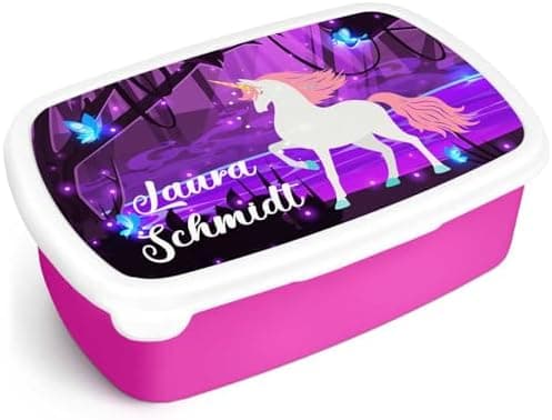 GRAVURZEILE Personalisiertes Magischer Wald Brotd Essbox für Kinder - Platzsparend stapelbar - Ideal für Schule & Kita -