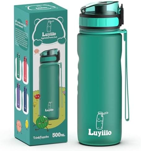 Luyiilo Kinder Trinkflasche Auslaufsicher für Schule und Fitnessstudio (500ml - Blau)