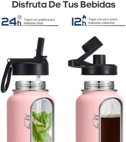 HydroPal Edelstahl Trinkflasche - Isolierte Flasche mit Strohhalm & 2 Deckeln, Auslaufsichere Isolierung für Sport, 500m