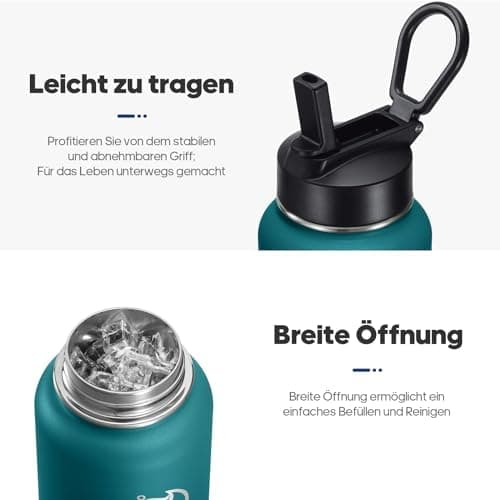 HydroPal Edelstahl Trinkflasche - Isolierte Flasche mit Strohhalm & 2 Deckeln, Auslaufsichere Isolierung für Sport, 500m