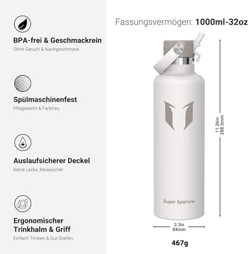 Super Sparrow Thermobecher für Sport und Outdoor - 500ml, 750ml - BPA-Frei, ClimatePartner certified - FlipFlow Trinkfla