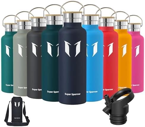 Super Sparrow Trinkflasche Edelstahl - Auslaufsicher Thermoskanne - Kinder für Sprudel, Sport, Schule, Fitness - 500ml -