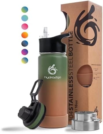 hydro2go Edelstahl Trinkflasche Mit Strohhalm, Bpa-Frei, Isolierflasche Für Kinder, Sport & Outdoor, 12h Heiß 24h Kalt H