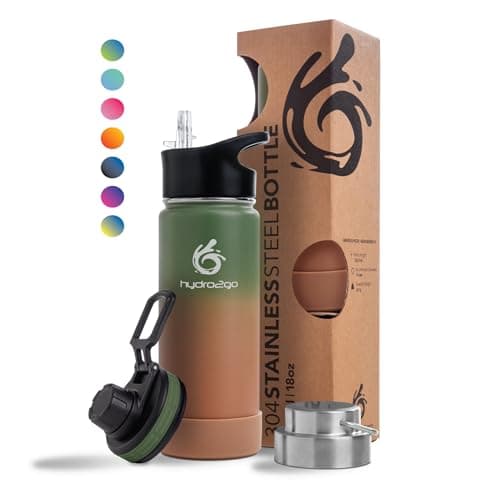 hydro2go Edelstahl Trinkflasche Mit Strohhalm, Bpa-Frei, Isolierflasche Für Kinder, Sport & Outdoor, 12h Heiß 24h Kalt H