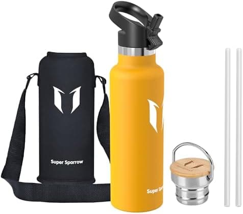Super Sparrow Trinkflasche Edelstahl - Auslaufsicher Thermoskanne - Kinder für Sprudel, Sport, Schule, Fitness - 500ml -
