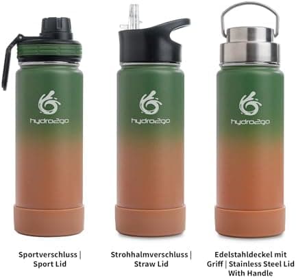 hydro2go Edelstahl Trinkflasche Mit Strohhalm, Bpa-Frei, Isolierflasche Für Kinder, Sport & Outdoor, 12h Heiß 24h Kalt H