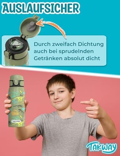 Edelstahl Trinkflasche Kinder 550ml - Auslaufsicher, isoliert und Kohlensäure geeignet - Schul- und Sportsituationensopt