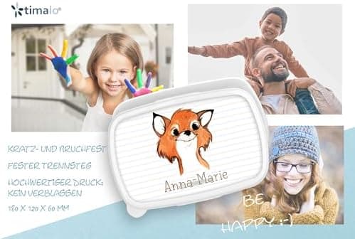Timalo® Brotdose Kinder mit Namen | Personalisierte Bento Lunchbox für Jungen & Mädchen | Kindergarten & Schule Motiv Ti