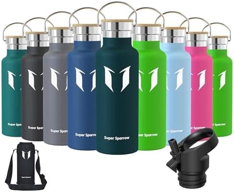 Super Sparrow Trinkflasche Edelstahl - Auslaufsicher Thermoskanne - Kinder für Sprudel, Sport, Schule, Fitness - 500ml -