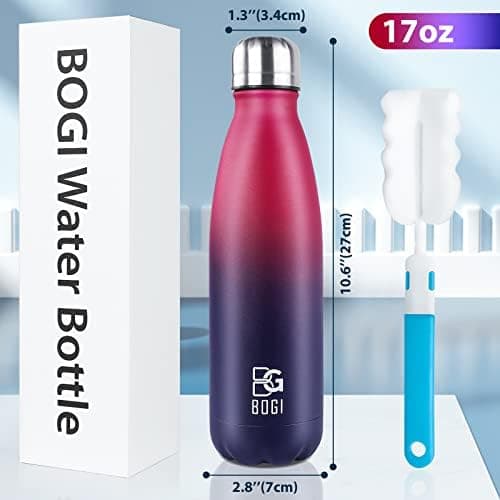 BOGI Doppelwandige Thermosflasche Edelstahl Trinkflasche Kinder Trinkflasche Schule Himmelblau Pink