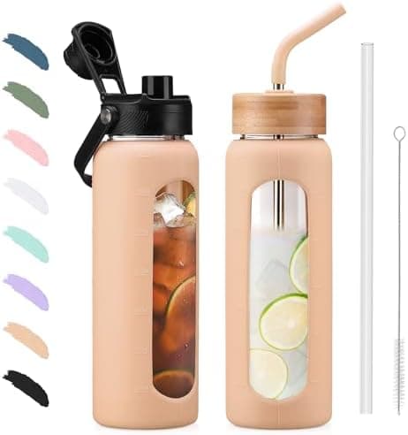 BLUEGO Glaswasserflasche 900ml BPA-frei für Outdoor Aktivitäten
| CADRES Glasbecher mit Zeitmarkierung und Silikonschut