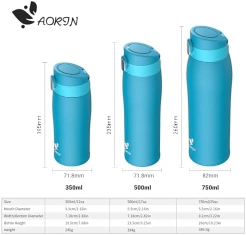 AORIN Trinkflasche Edelstahl 18/8, 500ml, BPA-Frei, Doppelwandig Isolierflasche für Sport, Schule und Outdooraktivitäten