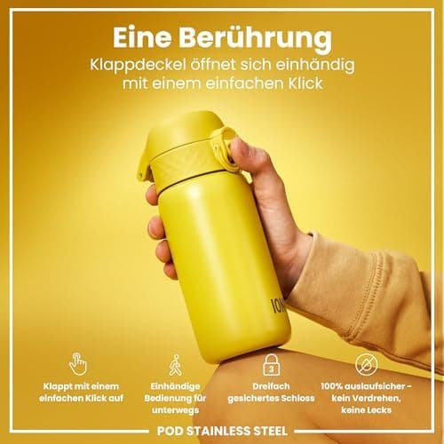 ion8 Kinder Trinkflasche Edelstahl 400ml Nicht Isoliert Sichere Verriegelung Spülmaschinenfest Klappdeckel Leicht zu Rei