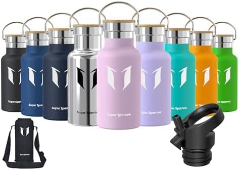 Super Sparrow Trinkflasche Edelstahl - Auslaufsicher Thermoskanne - Kinder für Sprudel, Sport, Schule, Fitness - 500ml -