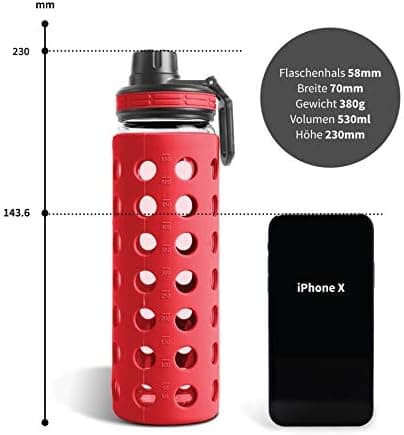 Hydro2go Glas-Trinkflasche mit Silikonhülle – Spülmaschinenfest, 100% Auslaufsicher & BPA-frei – Ideal für Kinder & Fami