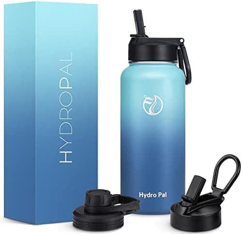 HydroPal Edelstahl Trinkflasche - Isolierte Flasche mit Strohhalm & 2 Deckeln, Auslaufsichere Isolierung für Sport, 500m