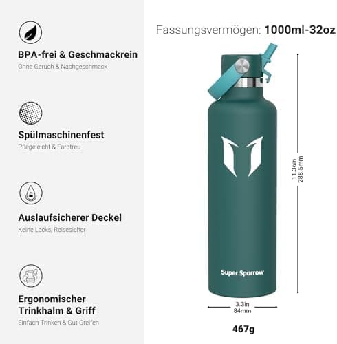 Super Sparrow Thermobecher für Sport und Outdoor - 500ml, 750ml - BPA-Frei, ClimatePartner certified - FlipFlow Trinkfla