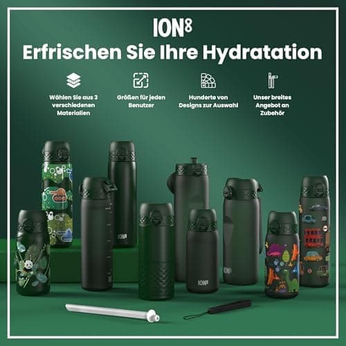 ion8 Kinder Trinkflasche Edelstahl 400ml Nicht Isoliert Sichere Verriegelung Spülmaschinenfest Klappdeckel Leicht zu Rei