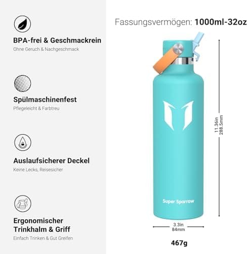 Super Sparrow Thermobecher für Sport und Outdoor - 500ml, 750ml - BPA-Frei, ClimatePartner certified - FlipFlow Trinkfla