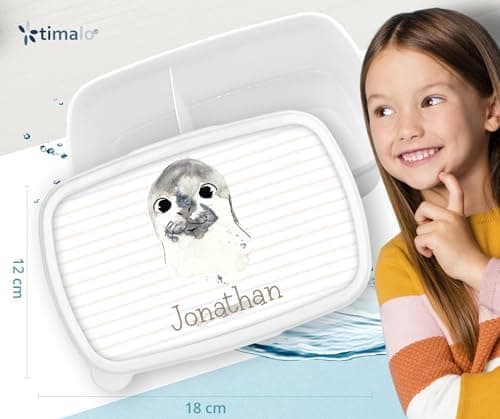 Timalo® Brotdose Kinder mit Namen | Personalisierte Bento Lunchbox für Jungen & Mädchen | Kindergarten & Schule Motiv Ti