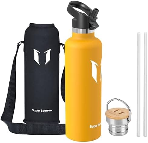 Super Sparrow Trinkflasche Edelstahl - Auslaufsicher Thermoskanne - Kinder für Sprudel, Sport, Schule, Fitness - 500ml -