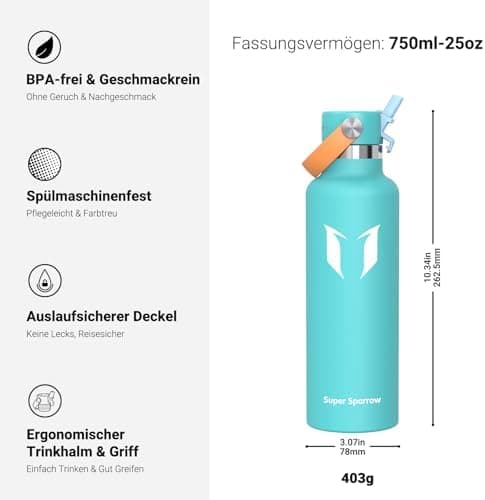 Super Sparrow Thermobecher für Sport und Outdoor - 500ml, 750ml - BPA-Frei, ClimatePartner certified - FlipFlow Trinkfla
