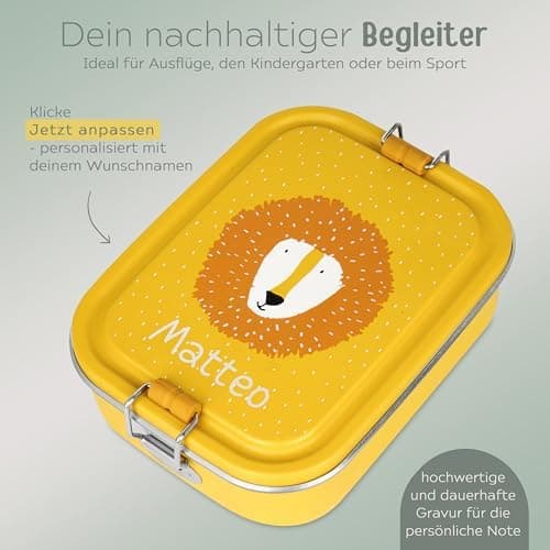 Wunderwunsch TRIXIE Edelstahl Lunchbox für Kinder, individuell mit deinem Namen persönliche Fuchslunchbox, perfekt zur E