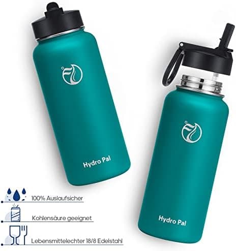 HydroPal Edelstahl Trinkflasche - Isolierte Flasche mit Strohhalm & 2 Deckeln, Auslaufsichere Isolierung für Sport, 500m
