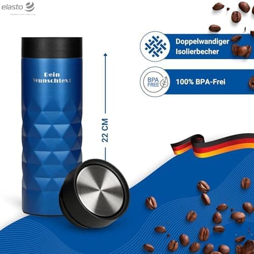 Thermobecher personalisiert 450 ml - auslaufsicherer Edelstahl to go Becher - Kaffeebecher für Büro, Auto und Uni - hält