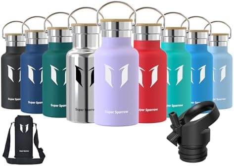 Super Sparrow Trinkflasche Edelstahl - Auslaufsicher Thermoskanne - Kinder für Sprudel, Sport, Schule, Fitness - 500ml -