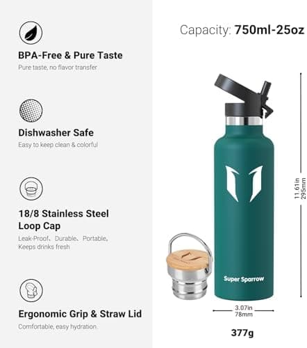 Super Sparrow Trinkflasche Edelstahl - Auslaufsicher Thermoskanne - Kinder für Sprudel, Sport, Schule, Fitness - 500ml -