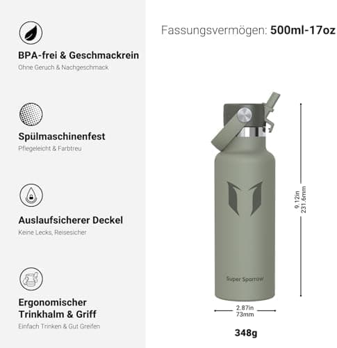 Super Sparrow Thermobecher für Sport und Outdoor - 500ml, 750ml - BPA-Frei, ClimatePartner certified - FlipFlow Trinkfla