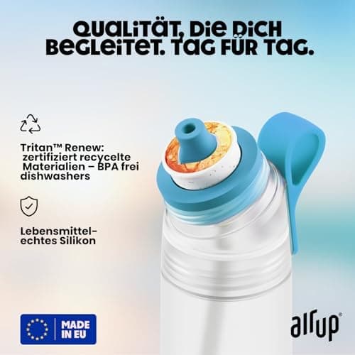 air up® Trinkflasche für Schule und Sport | inkl. 5 zuckerfreien Duft-Pods & Strohhalm | Wasserflasche in Lila für Kinde