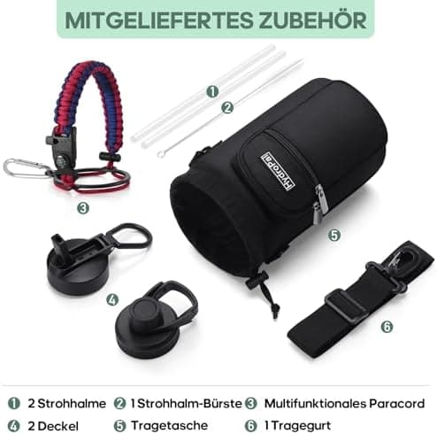 HydroPal Edelstahl Trinkflasche - Isolierte Flasche mit Strohhalm & 2 Deckeln, Auslaufsichere Isolierung für Sport, 500m