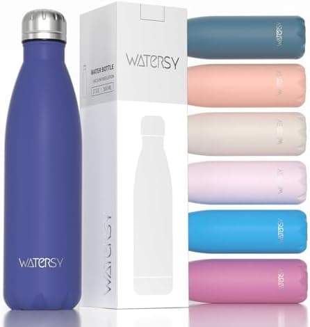 WATERSY Doppelwandige Edelstahl-Trinkflasche 500 ml Kinder ThermoSafe BPA-Frei Kalt&Warm Sprudel Dunkel Blau Sport Gym
