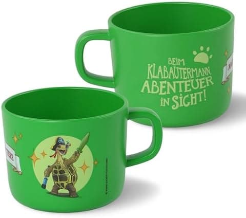 AWAVE Kinder Tasse Set | 4-teilig | 250 ml rPET Henkelbecher | Fuchs Rabbat Pinguin Juri Schildkröte Henrietta Chamäleon